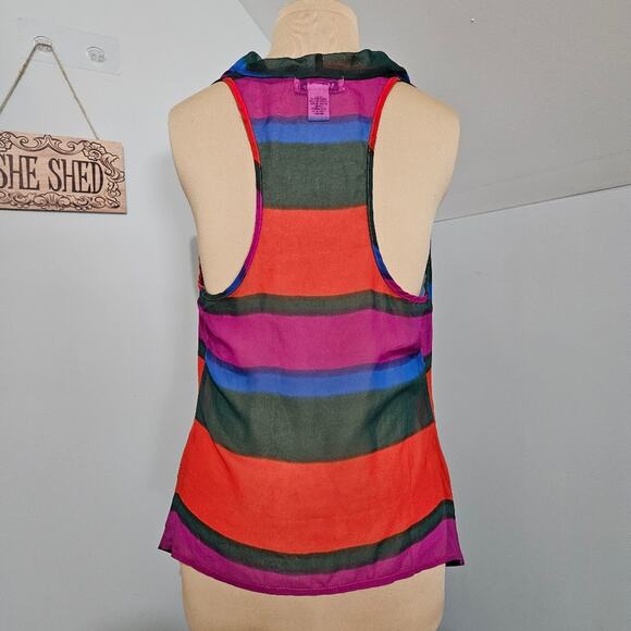 Myth NYC Tunic Top Semi Sheer Lightweight Cowl Neck Racerback Striped Large 70s - Picture 4 of 14